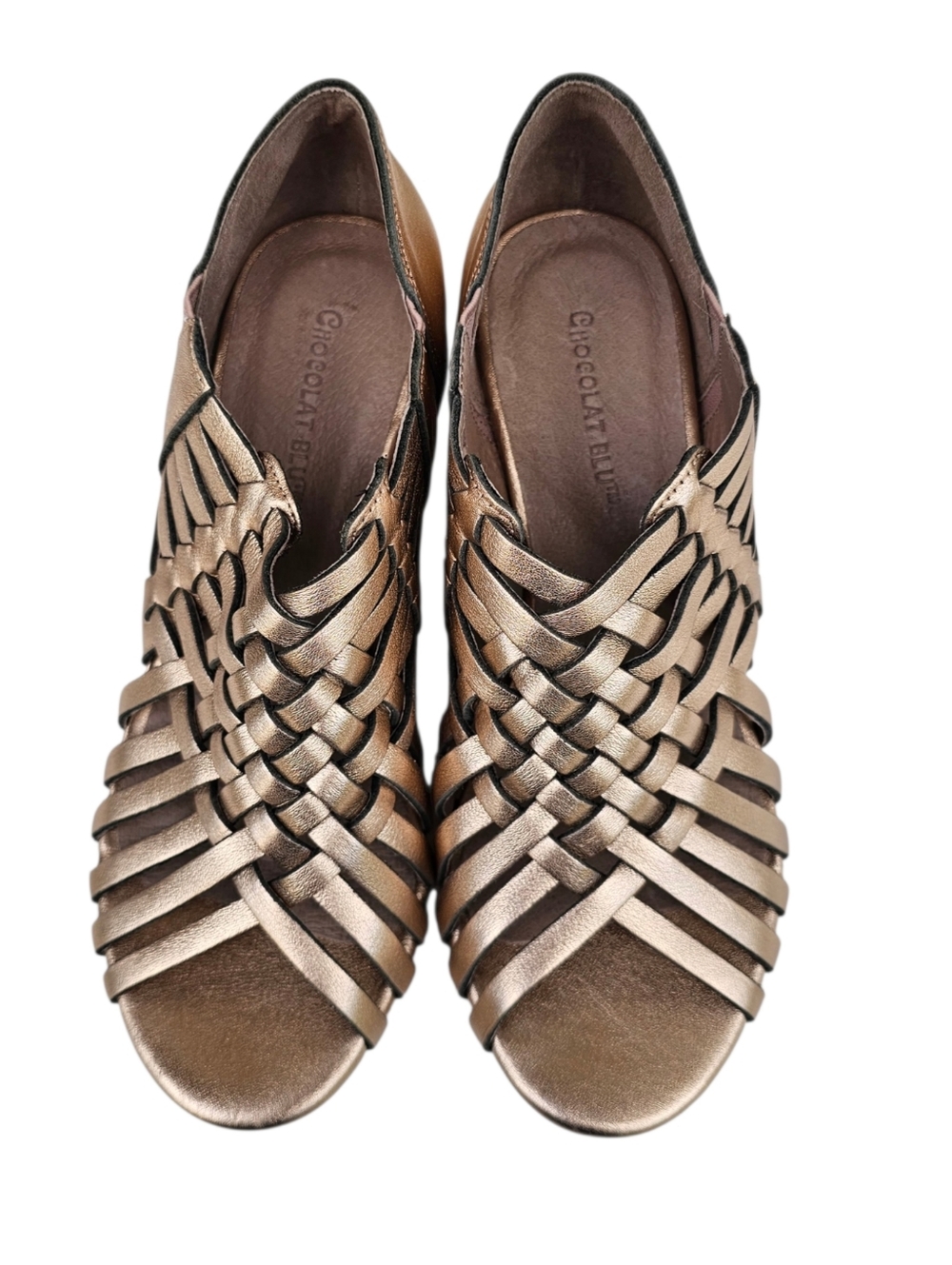 Chocolat Blu Metallic Gold Strappy  Heeled Sandals Size 6